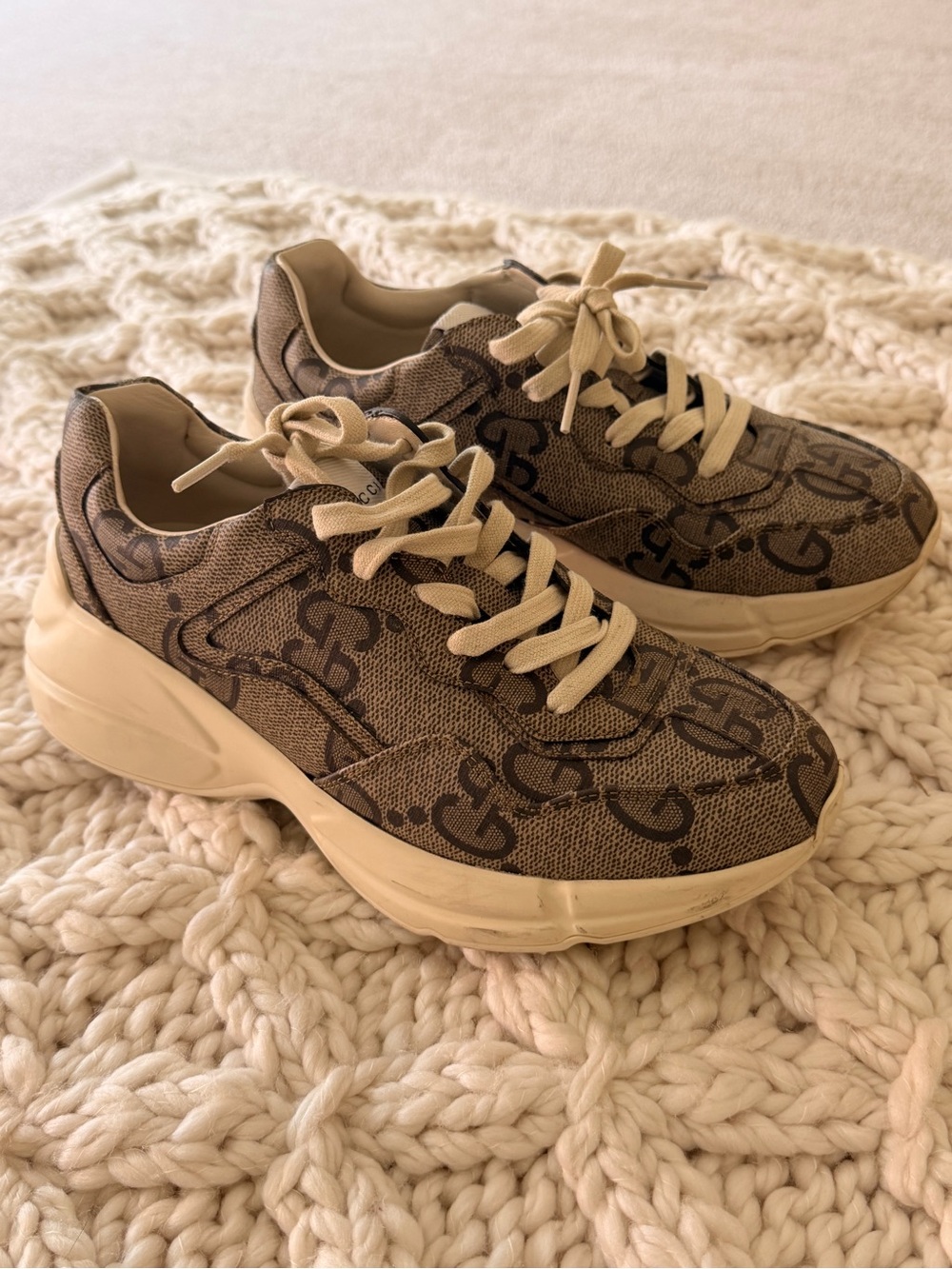 Gucci Beige Logo-Print Women’s Chunky Sneakers